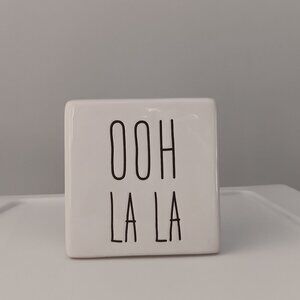 New Greenbriar Intl. Ooh La La Square Ceramic Funny Decor Gift White Black 4"